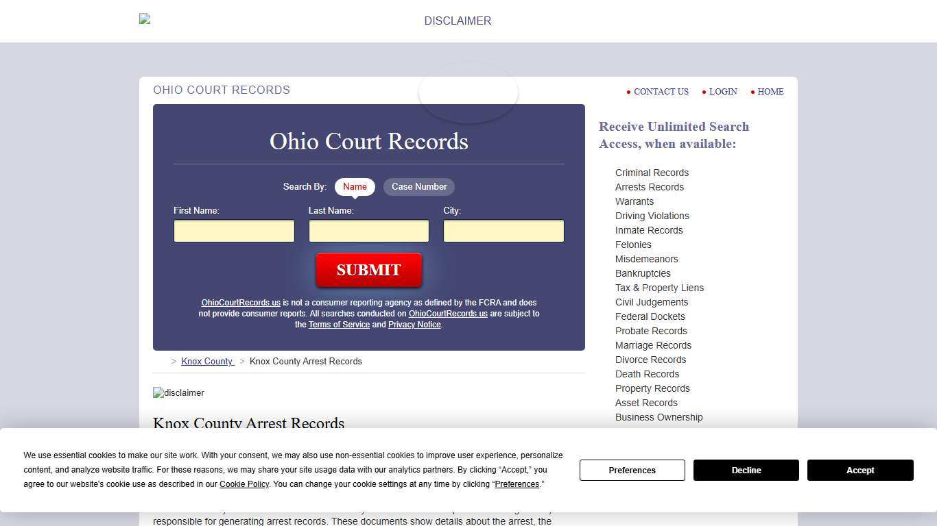 Knox County Arrest Records OhioCourtRecords.us